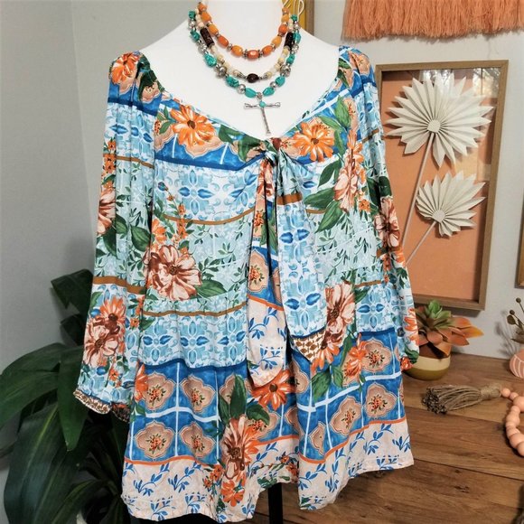 Top, Blouse. Aqua Coral Teal Multi, Floral Print. Cato Brand. Size 18/20W. NWT. - Picture 2 of 15